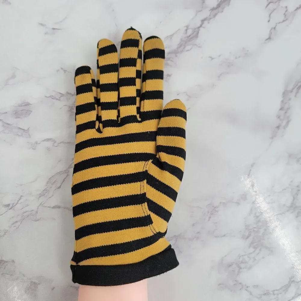 Olga Klein Vintage Nylon Black and Yellow Striped Gloves Bumblebee